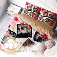 Monohome Kişiye Özel Çift Kişilik Nevresim Takımı Red Heart Four