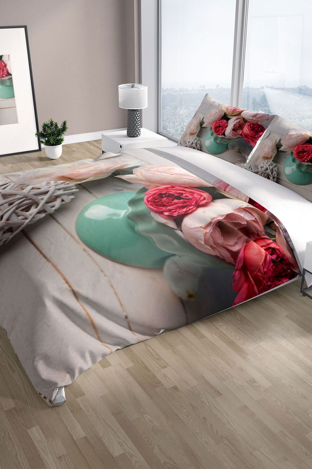 Rose Love 3d Pamuk Saten Çift Kişilik Nevresim Seti