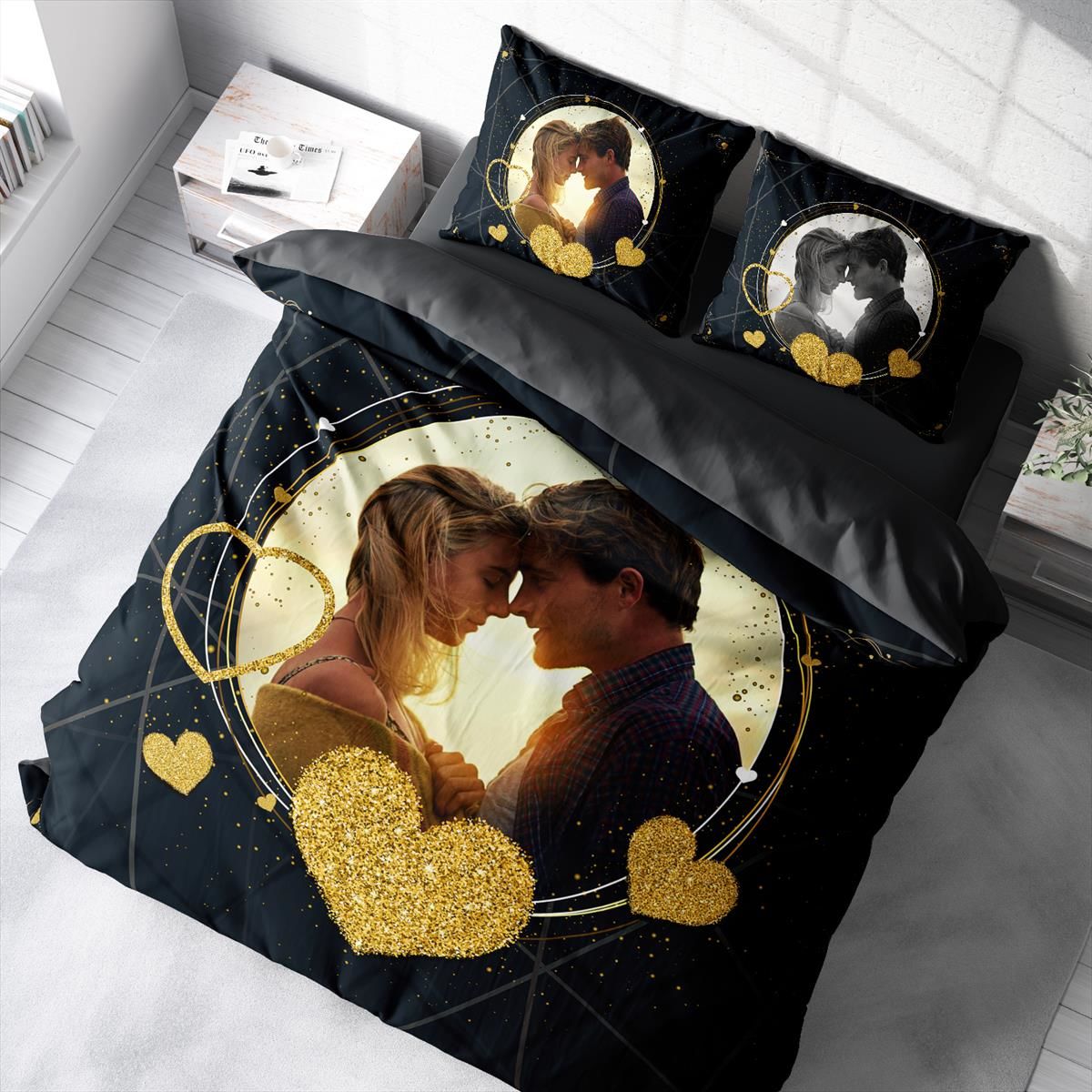 Monohome Kişiye Özel Çift Kişilik Nevresim Takımı Golden Heart