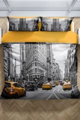 Taxi 3d Pamuk Saten Çift Kişilik Nevresim Seti
