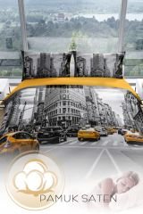 Taxi 3d Pamuk Saten Çift Kişilik Nevresim Seti