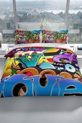 Graffiti 3d Pamuk Saten Çift Kişilik Nevresim Seti