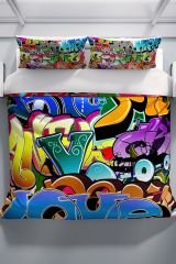 Graffiti 3d Pamuk Saten Çift Kişilik Nevresim Seti