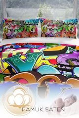 Graffiti 3d Pamuk Saten Çift Kişilik Nevresim Seti