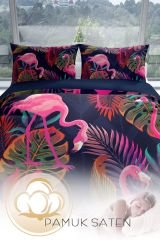 Flamingo I 3d Pamuk Saten Çift Kişilik Nevresim Seti