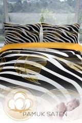 Zebra Feather 3d Pamuk Saten Çift Kişilik Nevresim Seti