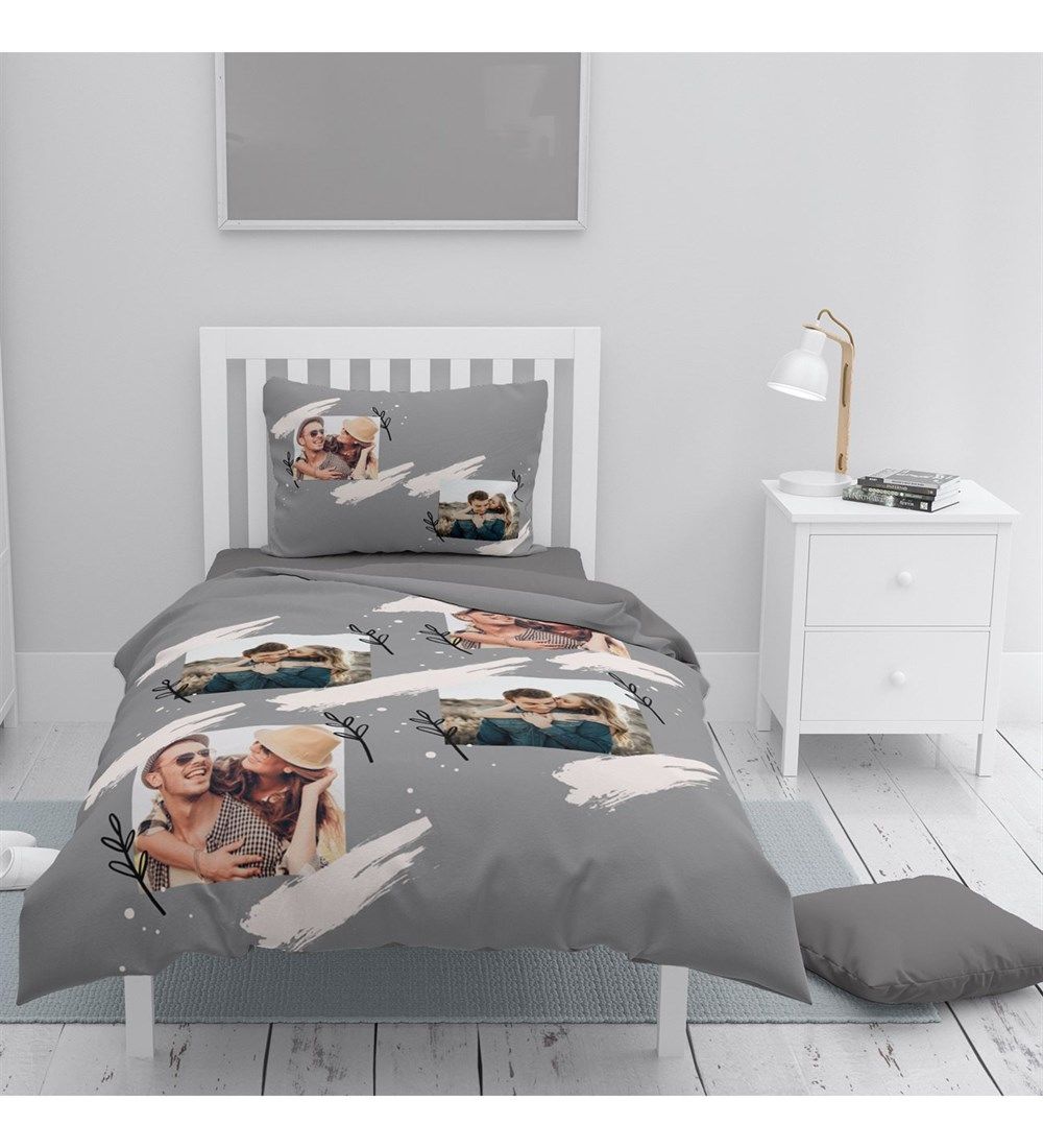 MonoHome Kişiye Özel Tek Kişilik Nevresim Takımı Grey
