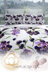 Purple 3d Pamuk Saten Çift Kişilik Nevresim Seti