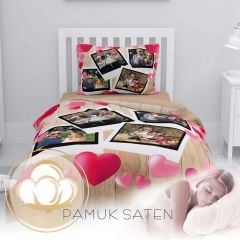 MonoHome Kişiye Özel Tek Kişilik Nevresim Takımı Red Heart Four
