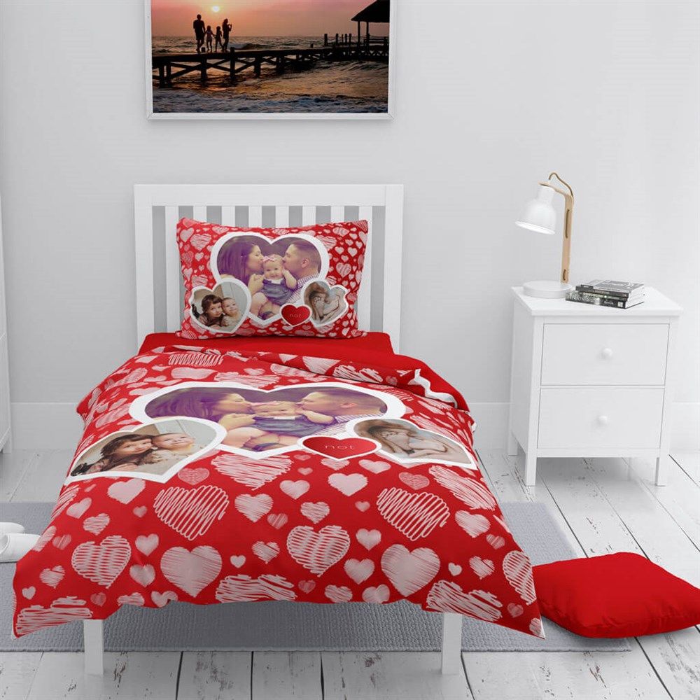 MonoHome Kişiye Özel Tek Kişilik Nevresim Takımı Red Heart
