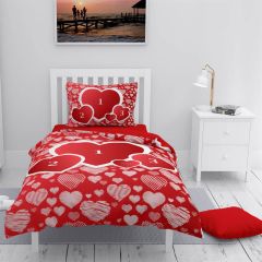 MonoHome Kişiye Özel Tek Kişilik Nevresim Takımı Red Heart