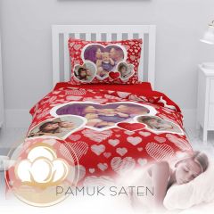 MonoHome Kişiye Özel Tek Kişilik Nevresim Takımı Red Heart