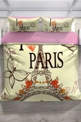 Paris 3d Pamuk Saten Çift Kişilik Nevresim Seti