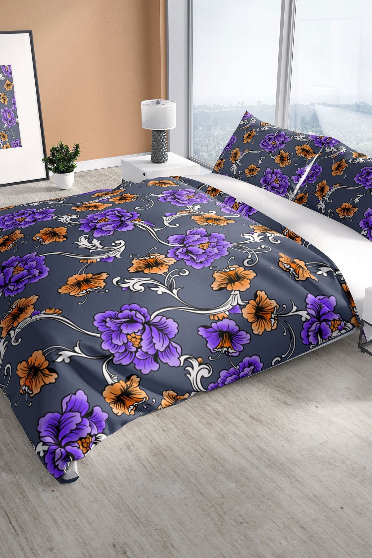 Floral 3d Pamuk Saten Çift Kişilik Nevresim Seti