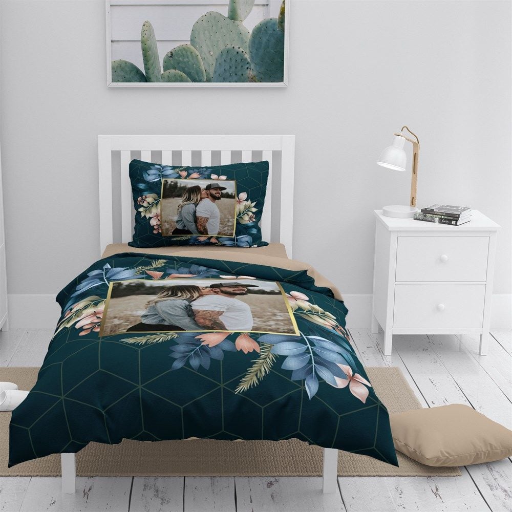 MonoHome Kişiye Özel Tek Kişilik Nevresim Takımı Frame Flowers