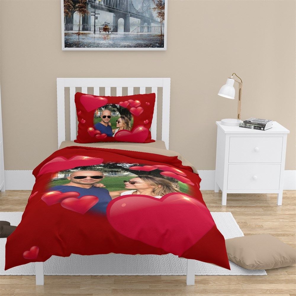 MonoHome Kişiye Özel Tek Kişilik Nevresim Takımı Love Red