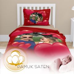 MonoHome Kişiye Özel Tek Kişilik Nevresim Takımı Love Red