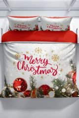 NY Noel 3D Pamuk Saten Çift Kişilik Nevresim Seti