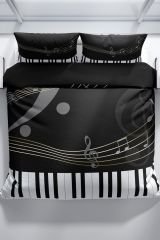 Piano 3d Pamuk Saten Çift Kişilik Nevresim Seti