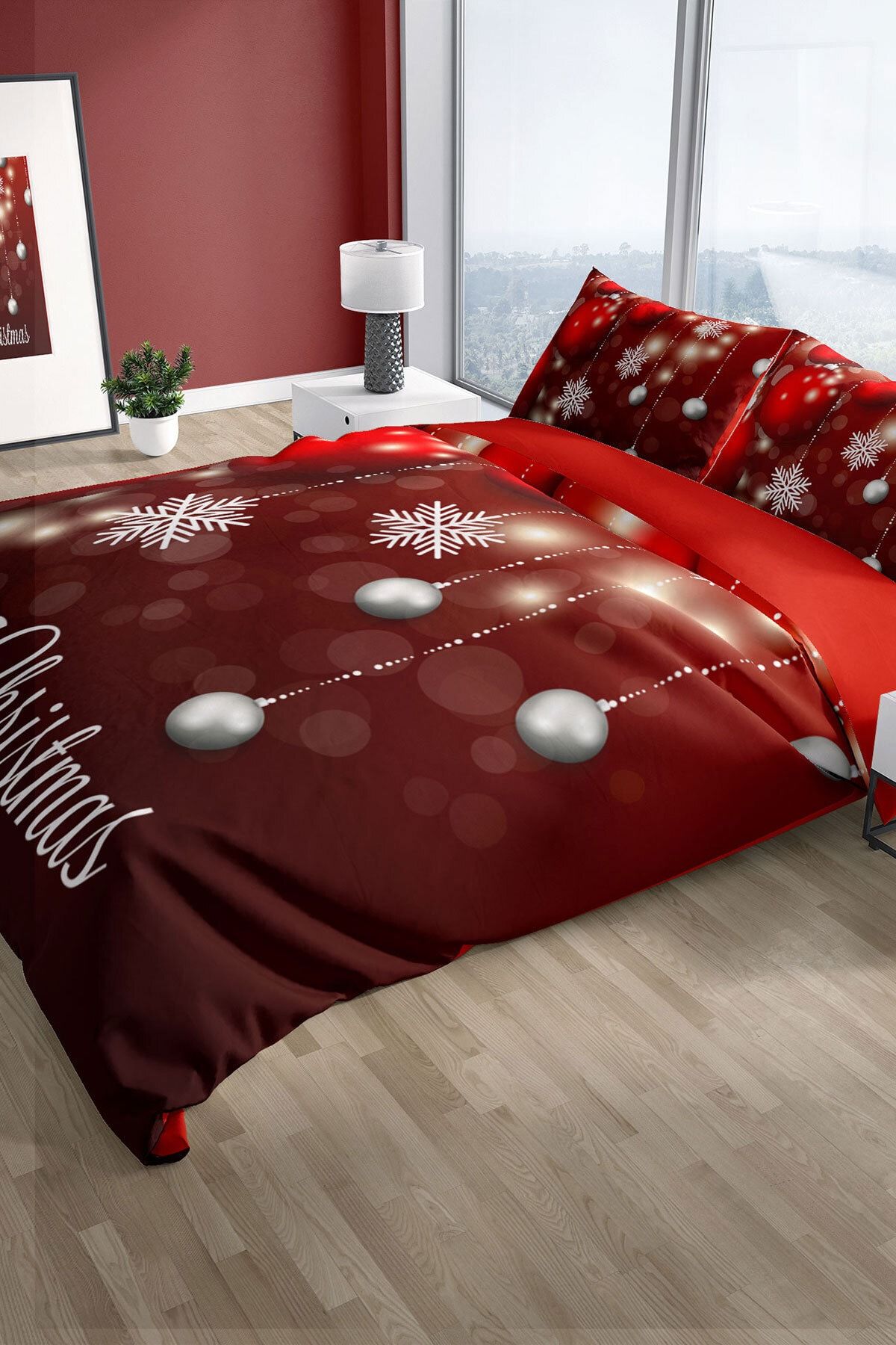 NY Flake 3D Pamuk Saten Çift Kişilik Nevresim Seti