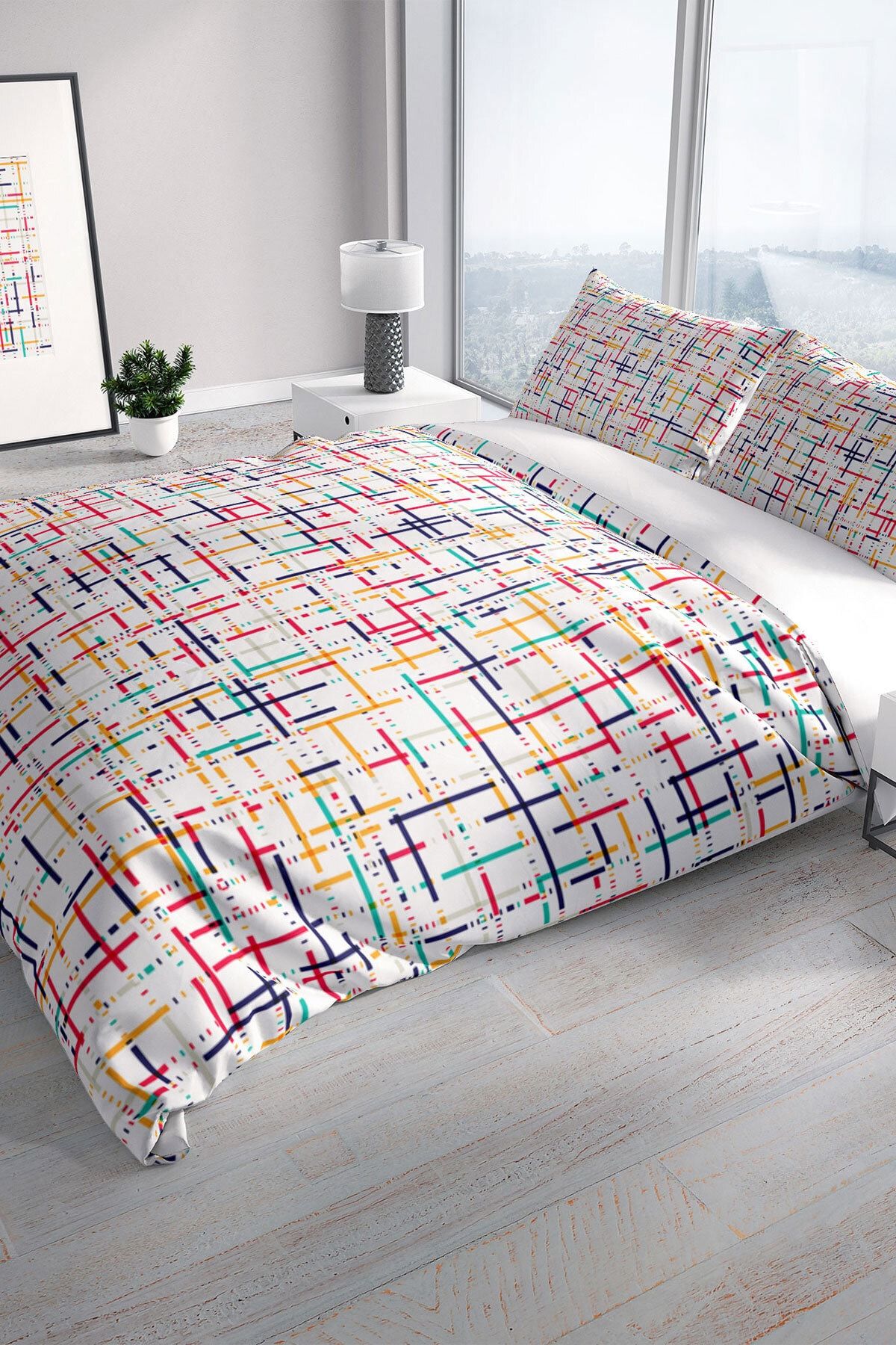 Colorful 3d Pamuk Saten Çift Kişilik Nevresim Seti