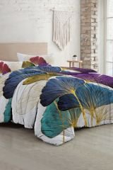 Çift Kişilik Nevresim Takımı Sık Dokuma Pamuk Saten 3d Özel Tasarım Colorfull Leaves