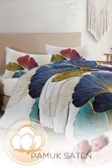 Çift Kişilik Nevresim Takımı Sık Dokuma Pamuk Saten 3d Özel Tasarım Colorfull Leaves