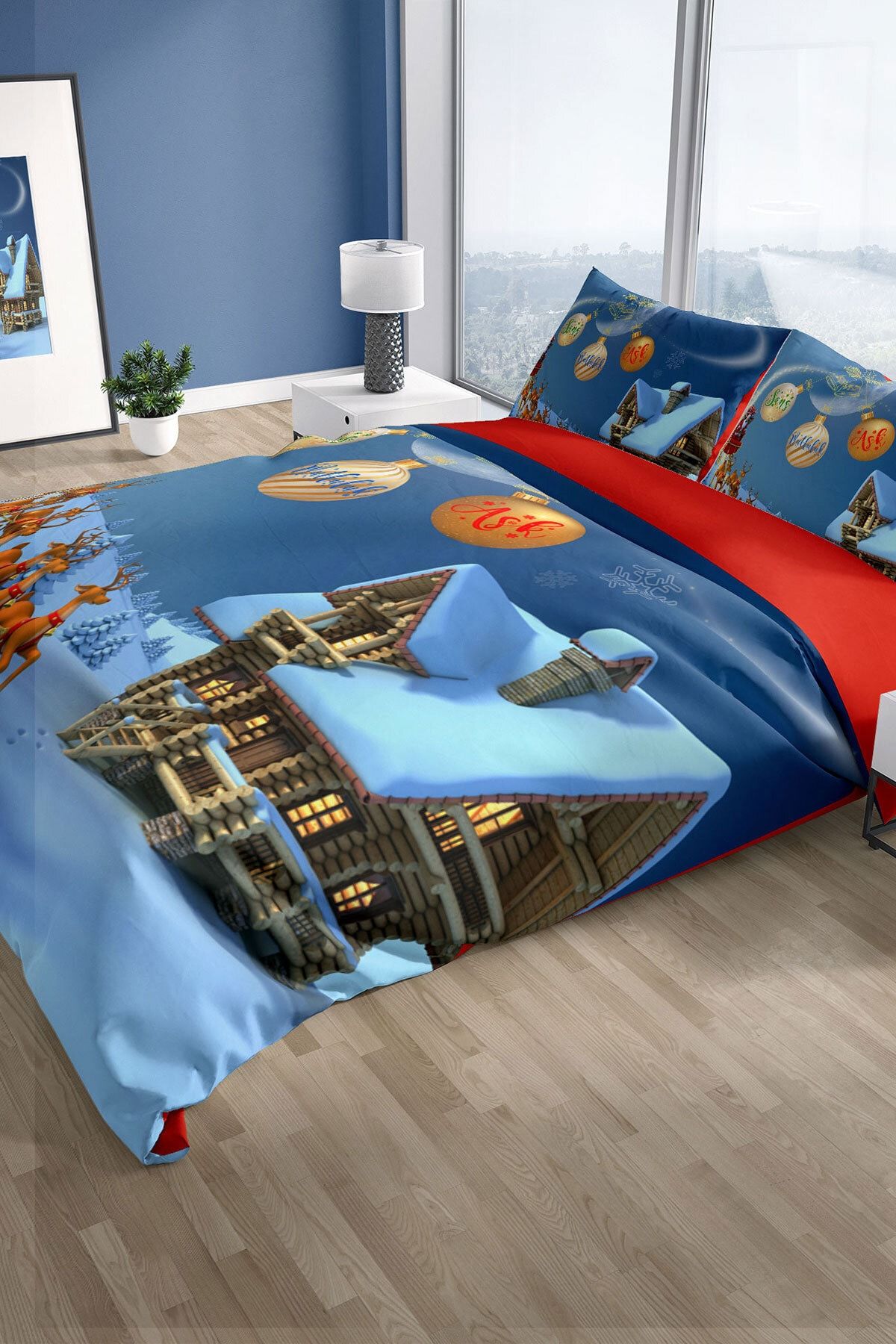 NY Wish 3D Pamuk Saten Çift Kişilik Nevresim Seti