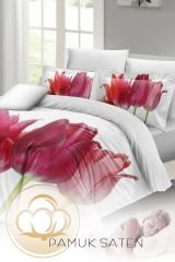 Çift Kişilik Nevresim Takımı Sık Dokuma Pamuk Saten 3d Özel Tasarım Tulip
