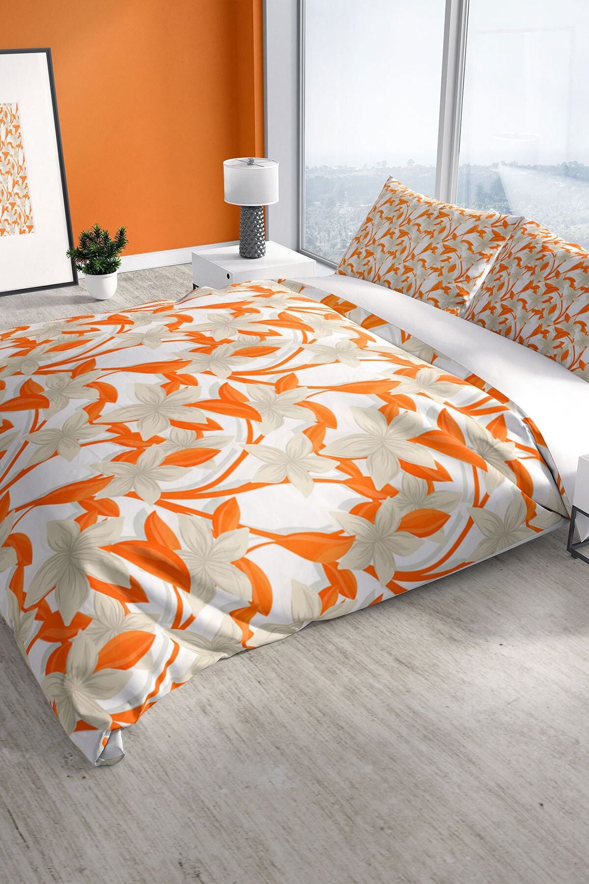 Orange 3d Pamuk Saten Çift Kişilik Nevresim Seti