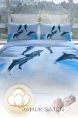 Dolphin2 3d Pamuk Saten Çift Kişilik Nevresim Seti