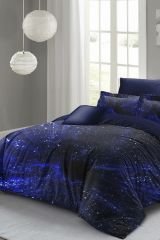 Çift Kişilik Nevresim Takımı Sık Dokuma Pamuk Saten 3d Özel Tasarım Blue Nıght
