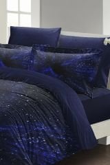 Çift Kişilik Nevresim Takımı Sık Dokuma Pamuk Saten 3d Özel Tasarım Blue Nıght
