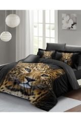 Leopard Çift Kişilik Nevresim Takımı Özel Dokuma Pamuk Saten 3d Özel Tasarım