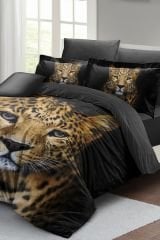 Leopard Çift Kişilik Nevresim Takımı Özel Dokuma Pamuk Saten 3d Özel Tasarım