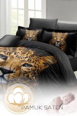 Leopard Çift Kişilik Nevresim Takımı Özel Dokuma Pamuk Saten 3d Özel Tasarım