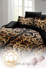 Çift Kişilik Nevresim Takımı Sık Dokuma Pamuk Saten 3d Özel Tasarım Lux Leopar