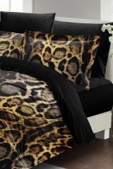 Çift Kişilik Nevresim Takımı Sık Dokuma Pamuk Saten 3d Özel Tasarım Lux Leopar