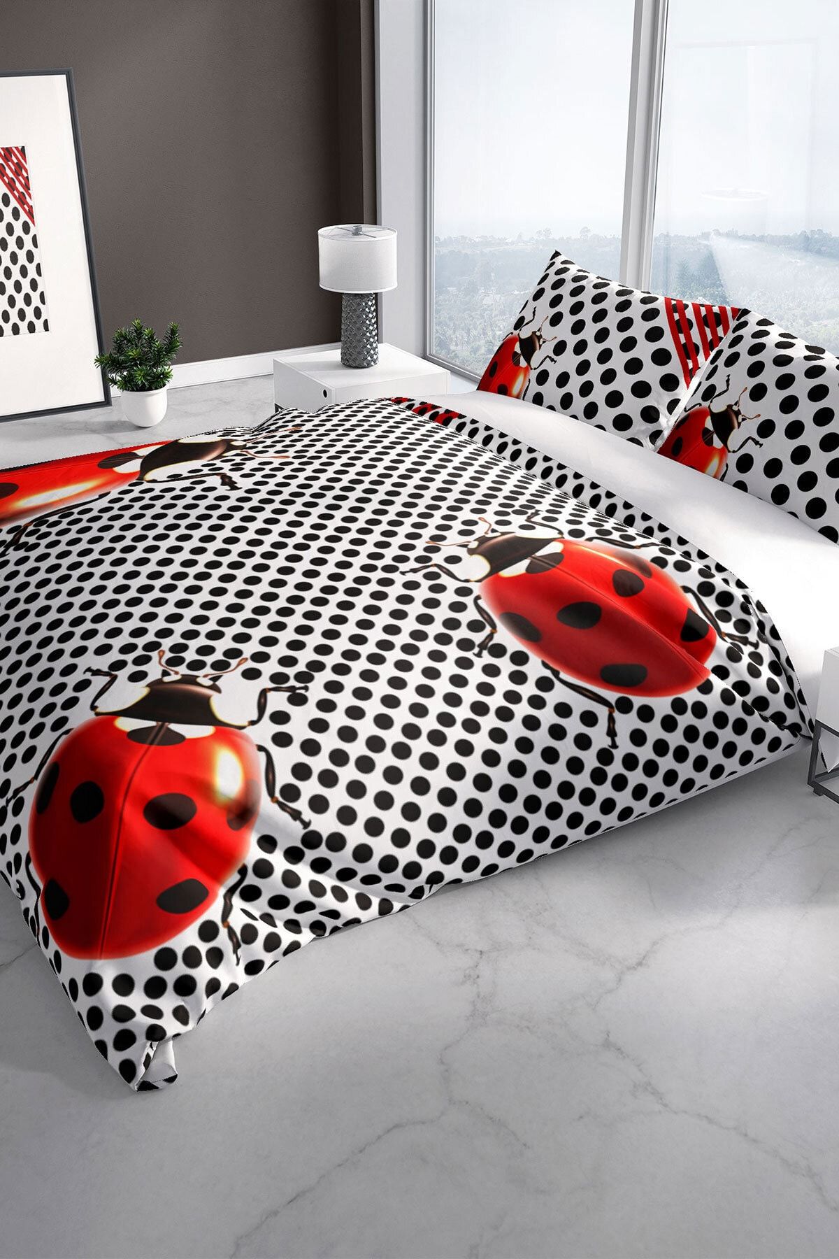 Ladybug 3d Pamuk Saten Çift Kişilik Nevresim Seti