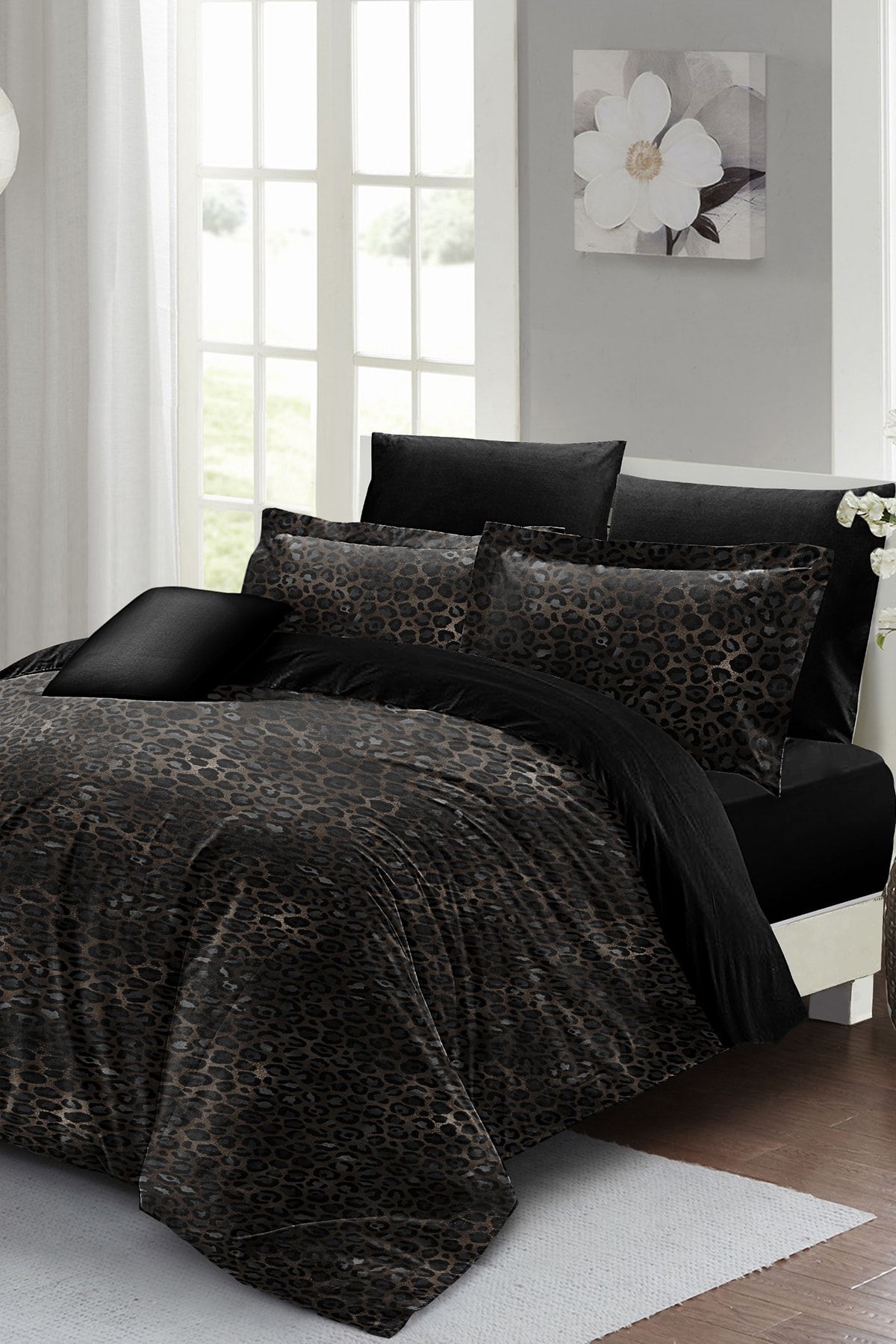 Çift Kişilik Nevresim Takımı Sık Dokuma Pamuk Saten 3d Özel Tasarım Leopar Print