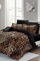 Çift Kişilik Nevresim Takımı Sık Dokuma Pamuk Saten 3d Özel Tasarım Brown Zebra