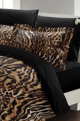 Çift Kişilik Nevresim Takımı Sık Dokuma Pamuk Saten 3d Özel Tasarım Brown Zebra