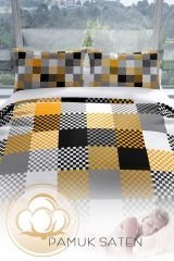 Checkers 3d Pamuk Saten Çift Kişilik Nevresim Seti