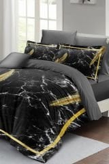 Nevresim Takımı Çift Kişilik 3d Pamuk Saten Dark Marble