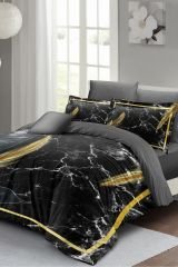 Nevresim Takımı Çift Kişilik 3d Pamuk Saten Dark Marble