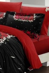 Black Rose 3d Pamuk Saten %100 Pamuk Çift Kişilik Nevresim Takımı