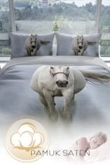 Horse 3d Pamuk Saten Çift Kişilik Nevresim Seti