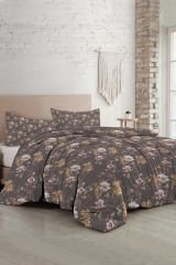 Retro Flowers Luxury Çift Kişilik Pamuk Saten Nevresim Takımı