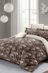 Retro Flowers Luxury Çift Kişilik Pamuk Saten Nevresim Takımı