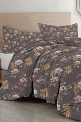 Retro Flowers Luxury Çift Kişilik Pamuk Saten Nevresim Takımı
